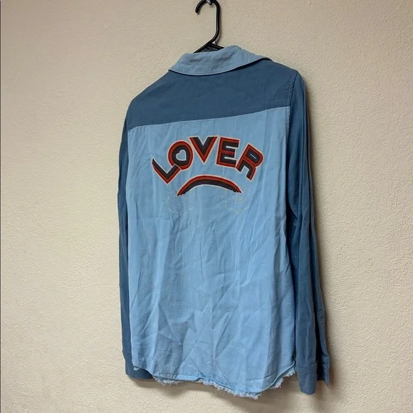 Lauren Moshi womans NwOT Blue  'Lover'” button down tunic Shirt size S - Picture 2 of 6